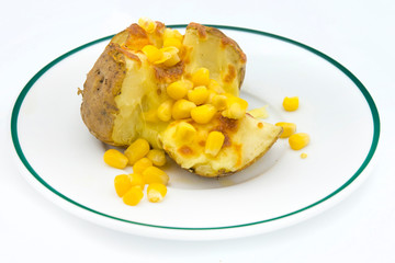 Jacket potatoes with cheese and corn