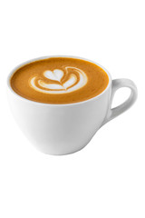 coffee cup with rosetta latte art isolated on a white background, template for summer drink menu of cafe and restaurant