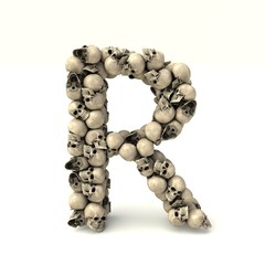 3D illustration of letter R made out of skulls