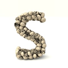 3D illustration of letter S made out of skulls