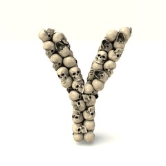 3D illustration of letter Y made out of skulls
