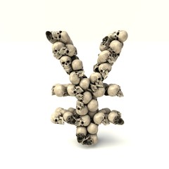 3D illustration of Yen symbol made out of skulls