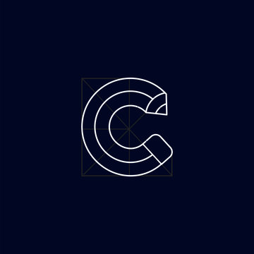 C letter logo blueprint construction