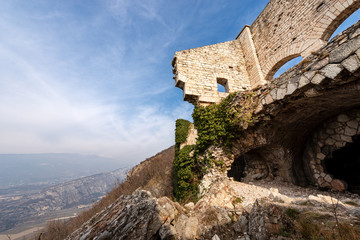 Old ruins of the Fort Mollinary (Forte di Monte) of the Austrian empire (1849-1852) built to protect the border on the Adige Valley near Verona, Veneto, Italy, Europe