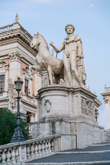 Fototapeta na wymiar marble statue of Dioscur, patron saint of republican Rome in the center of the Italian capital