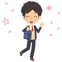 桜と男子学生