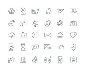 Set of modern thin line social media icons. Vector flat line design style stock illustration.