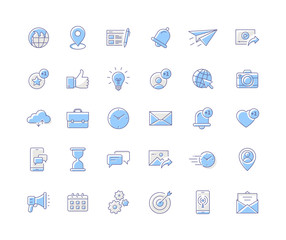 Set of modern thin line social media icons. Vector flat line design style stock illustration.