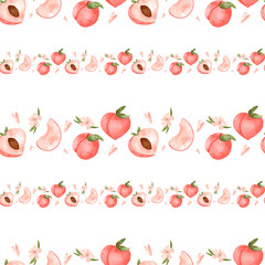 Digital art cute seamless pattern peach border ribbon on a white background. Print for fabrics, packaging paper and packages, posters, cards, invitations, clothes, covers, web design.