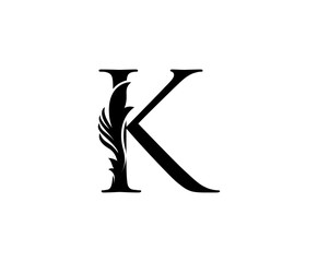 Classic K Letter Logo. Black Floral K Icon With Classy Leaves Shape design perfect for Boutique, Jewelry, Beauty Salon, Cosmetics, Spa, Hotel and Restaurant Logo. 