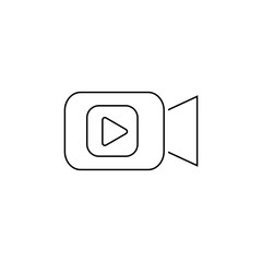 Video camera line icon in flat style. Movie play vector illustration on white isolated background. Video streaming business concept in flat