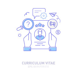 CV Resume - vector line design style. Hand holding resume paper concept vector.