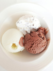 Delicious ice cream closeup in white plate