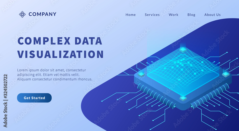 Wall mural complex data visualization with wave geometric for website template or landing homepage