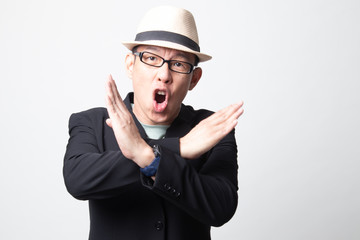 adult asian man say no.