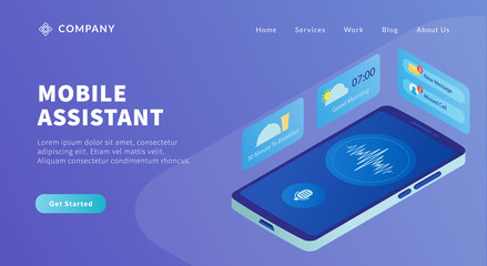mobile assistant app concept with smartphone and business icon help with artificial intelligence technology for website template or landing homepage