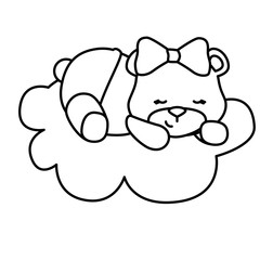 cute teddy bear female in cloud vector illustration design