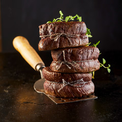 Gourmet thick juicy grilled fillet steak medallion
