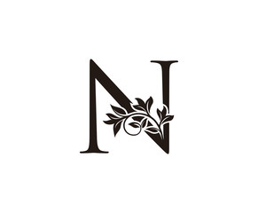 Elegant letter N. Graceful royal style. Calligraphic beautiful logo. Vintage drawn emblem for book design, brand name, business card, Restaurant, Boutique, Hotel. 