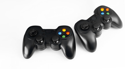 Gamepad ( joystick) for video games  on a white background with space for text. Game, e-sport and gamer workspace concept. Banner format.. © Nadya Vetrova