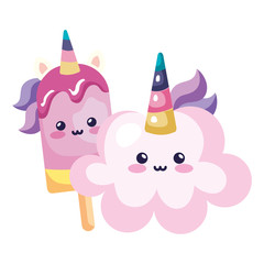 Obraz na płótnie Canvas cute cloud and ice cream unicorn kawaii style icon vector illustration design