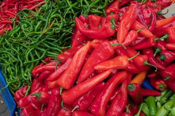 red and green hot peppers