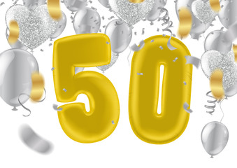 Number 50th anniversary birthday balloon isolated on background party celebration