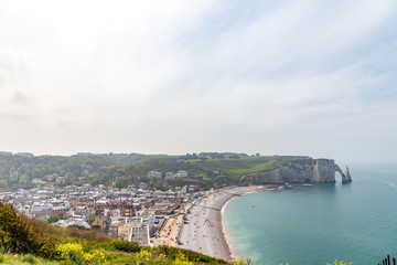Obraz na płótnie Canvas Rocks on the coast of the English channel strait. Etretat village, Normandy region, France.