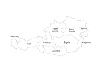 Austria political map with name labels. Perfect for business concepts, backgrounds, backdrop, poster, sticker, banner, label, chart and wallpaper.