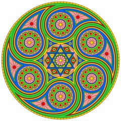 Bright mystical mandala with six-pointed star. Vector design.