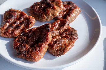 grilled beef steak with sauce in the plate