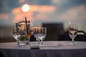 empty glasses after a beach party at the baltic sea