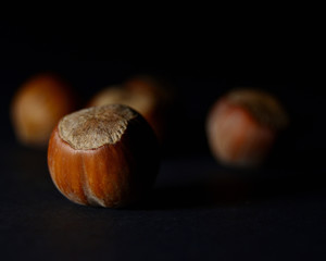 hazelnuts close-up on a black blurred background