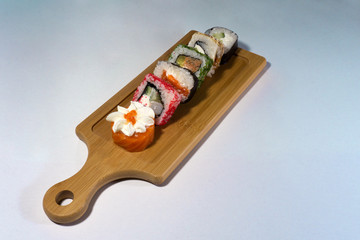 tasting roll set served on a wooden board