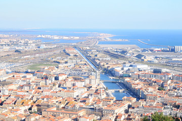 Port and city of Sete, a seaside resort and singular island in the Mediterranean sea, it is named the Venice of Languedoc Rousillon, France