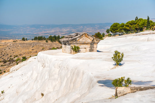 Photo of Pamukkale natural phenomenon and part of the old Roman city Hierapolis , Denizli Turkey