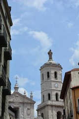 tower of cathedral with statue in Valladolid Spain