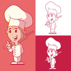Chef Logo character vector illustration.  Advertising, branding, promotion design concept
