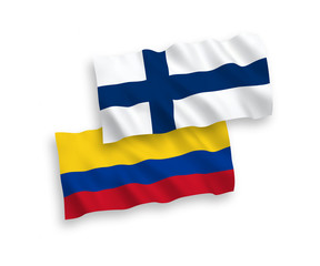 Flags of Finland and Colombia on a white background
