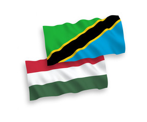 Flags of Tanzania and Hungary on a white background