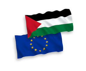Flags of European Union and Palestine on a white background