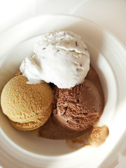 Delicious ice cream closeup in white plate
