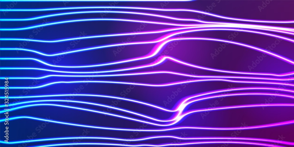 Poster neon lines background with glowing 80s new retro vaporwave or synthwave style