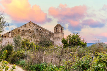 Ruins of an Abandoned Ancient Monastery in Southern Italy at Sunrise