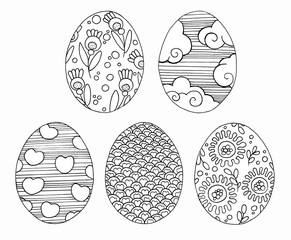 Set of different Easter eggs. Springtime. Easter elements for postcards, packaging, banner or background. Graphics. Hand drawn