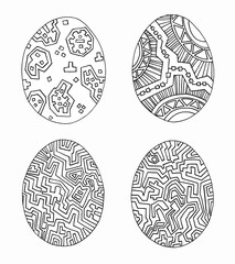 Set of different Easter eggs. Cute ornament. Floral pattern. Graphics. Hand-drawn.