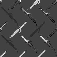 Curling irons icon for hair. For mobile and web apps. Pattern repeat seamless. For web and mobile on background. Hair curler. Stylish pattern on a gray background.