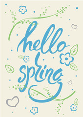 Hello Spring Lettering over beige  background