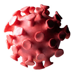 Model of coronavirus or the other virus made from a modeling clay isolated on the white background