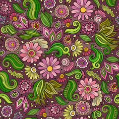 Cartoon cute hand drawn Spring seamless pattern.
